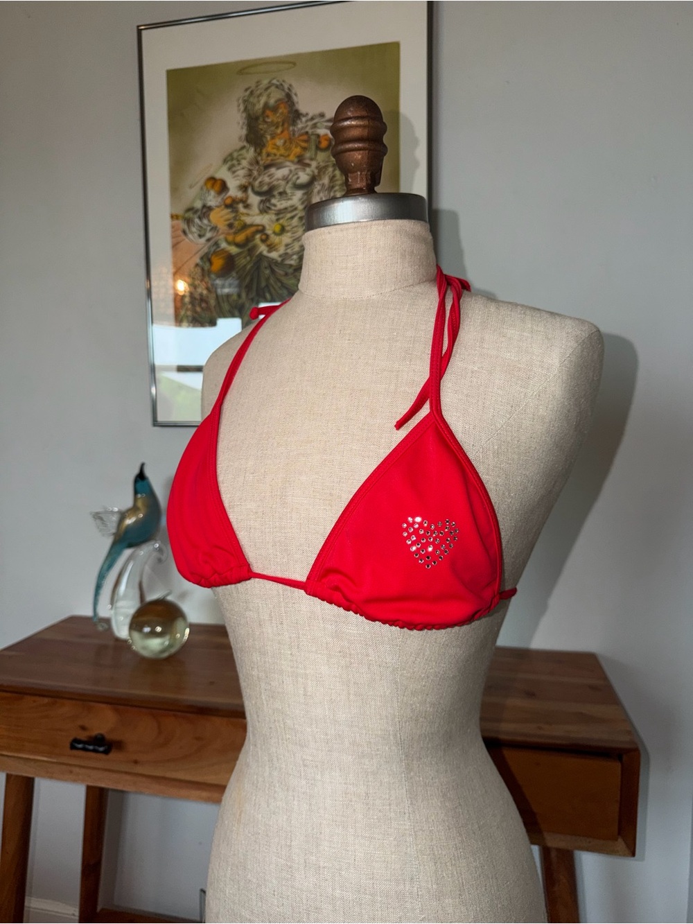 vintage Red Triangle bathing suit Top with Heart Stud Accent - Women Intimates